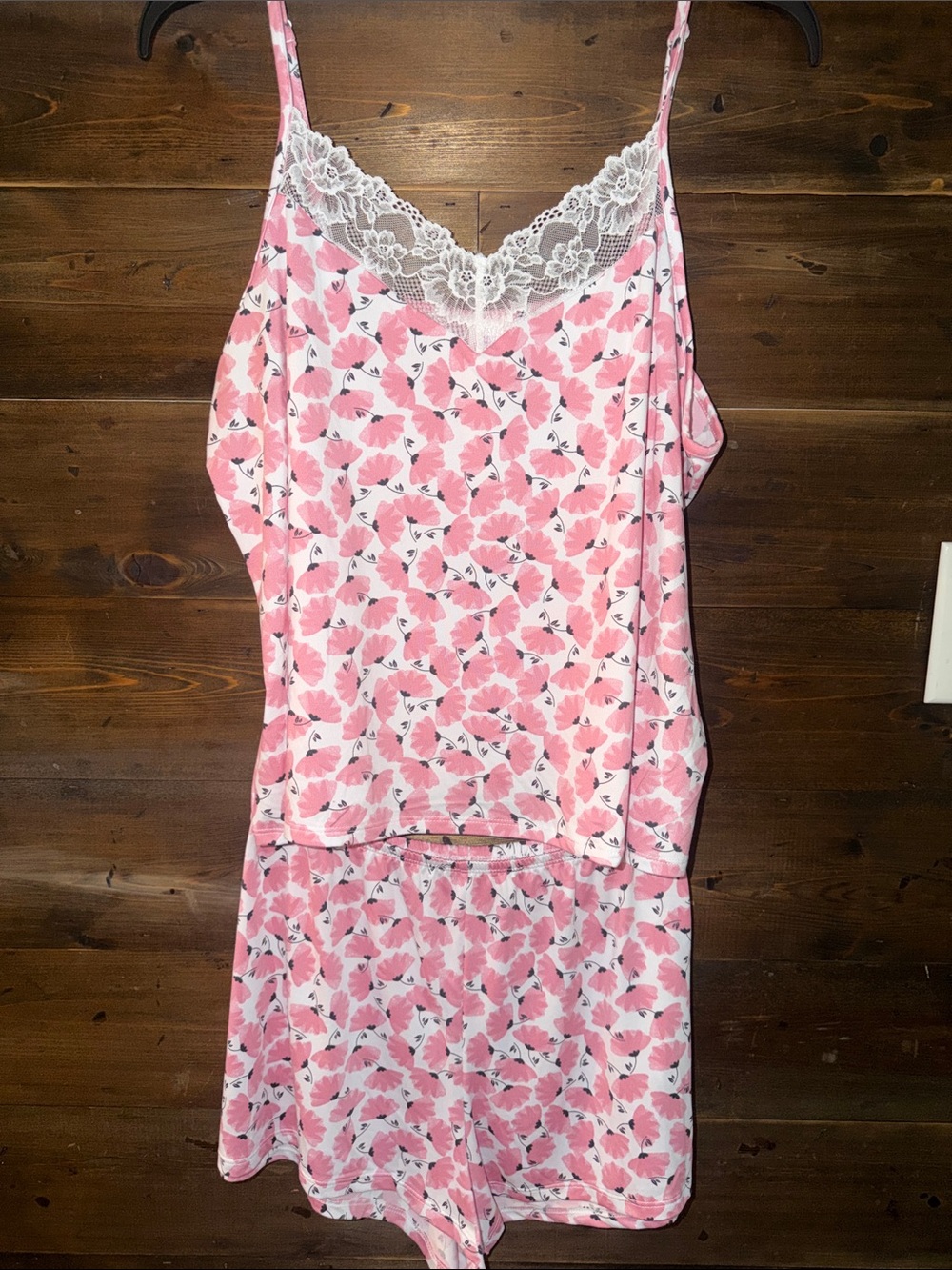 Pink Floral Lace-Trim Cami & Short Pajama Set